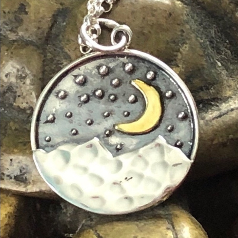 Celestial landscape necklace with sterling silver